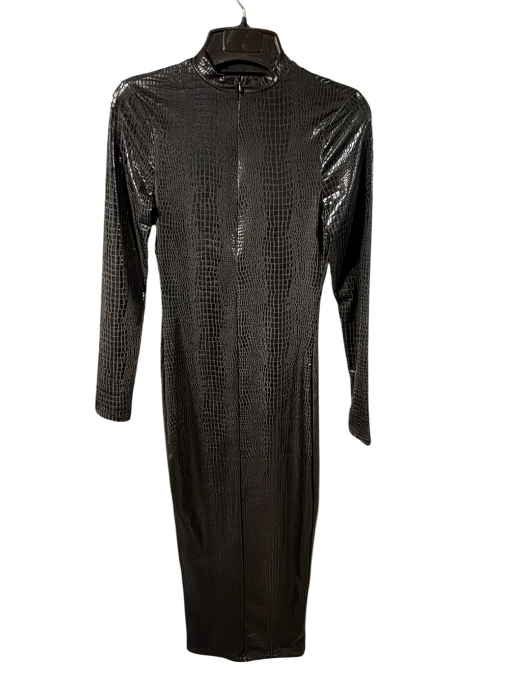 Black Croc Embossed Long Sleeve Dress - Size Small - Picture 2 of 3